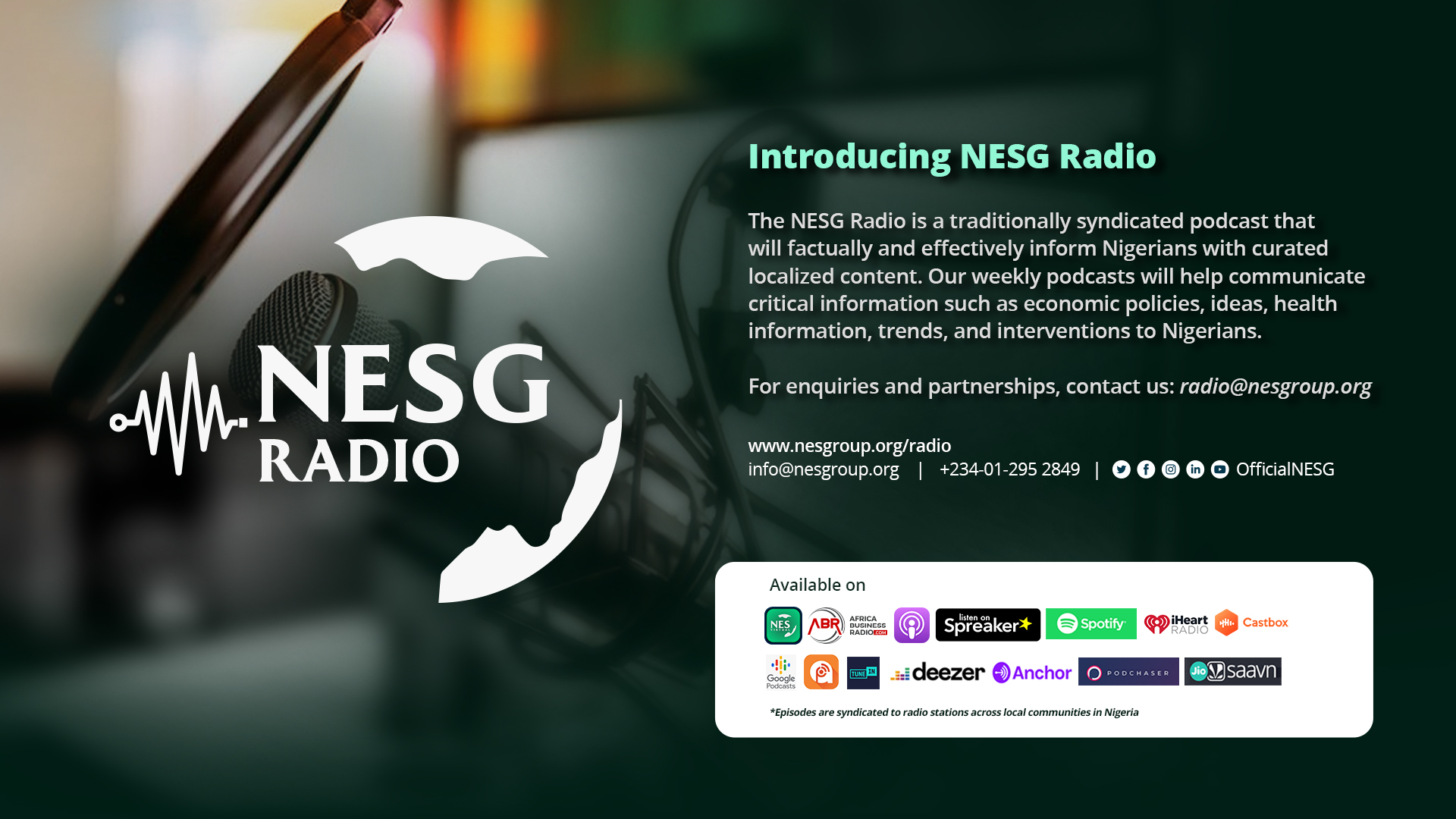 NESG Launches Its Advocacy Radio and Podcast Services